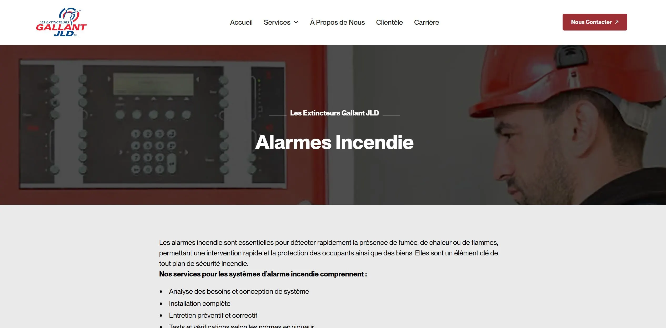 Services d'alarmes incendie et d'extincteurs d'Extincteurs Gallant - Équipe professionnelle d'installation et maintenance